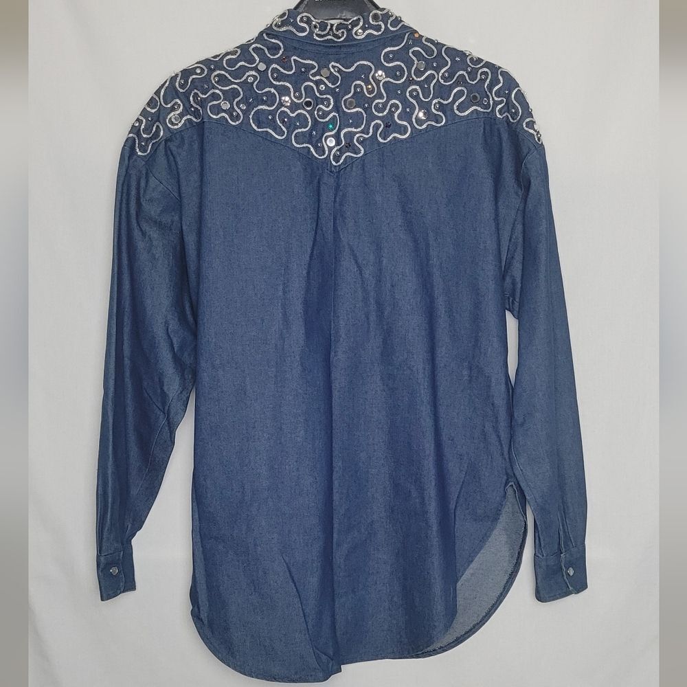 Tony Alamo Of Nashville Blue Denim Shirt with Embroidered Details Sz L - Picture 5 of 10